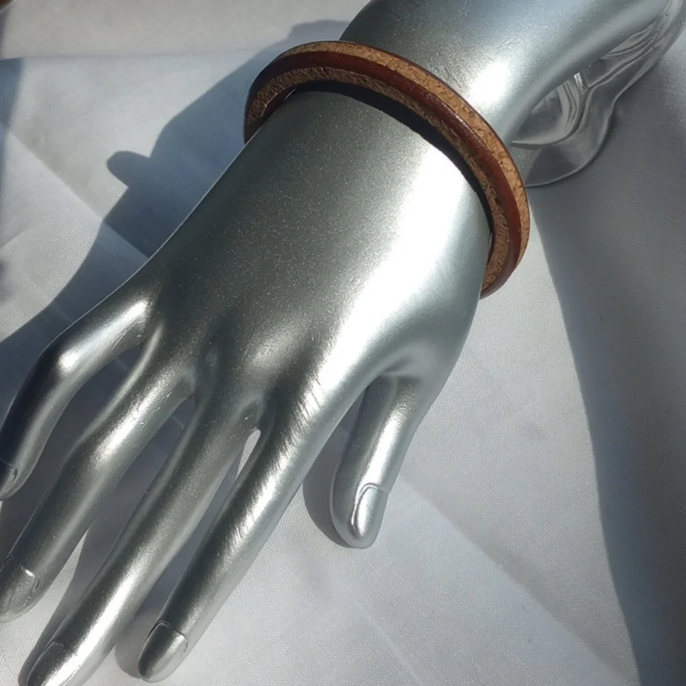 Vintage '70s cork inlay wood bangle